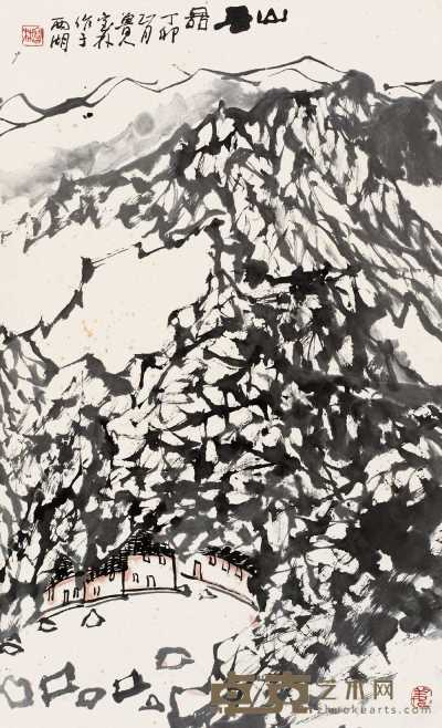 姜宝林 丁卯（1987年）作 山居图 立轴 84×51cm